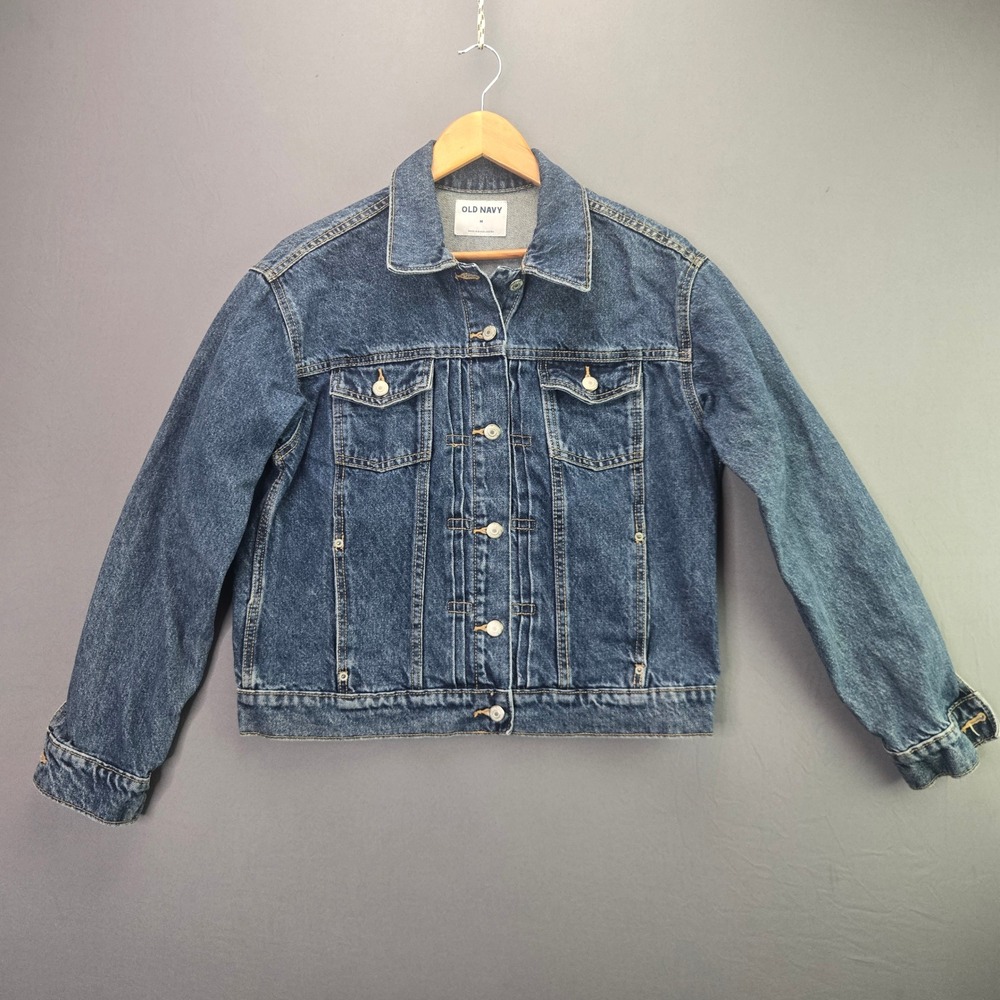 Old Navy Denim Jacket Trucker Button Up Medium M Blue Cotton Vintage Style